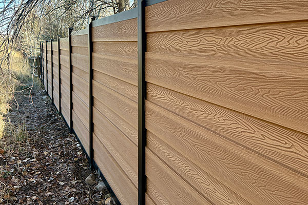 Avimore Shadowbox Fence With Horizontal Woodgrain Panels Avimore Shadowbox Fence with Horizontal Woodgrain Panels